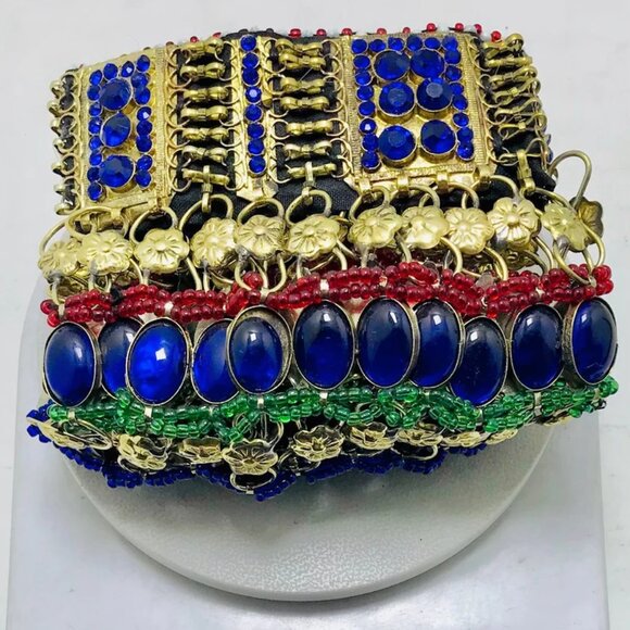 Blue Stone Beads Choker Necklace, Afghan Tribal Choker Necklace, Boho Statement - Picture 10 of 11